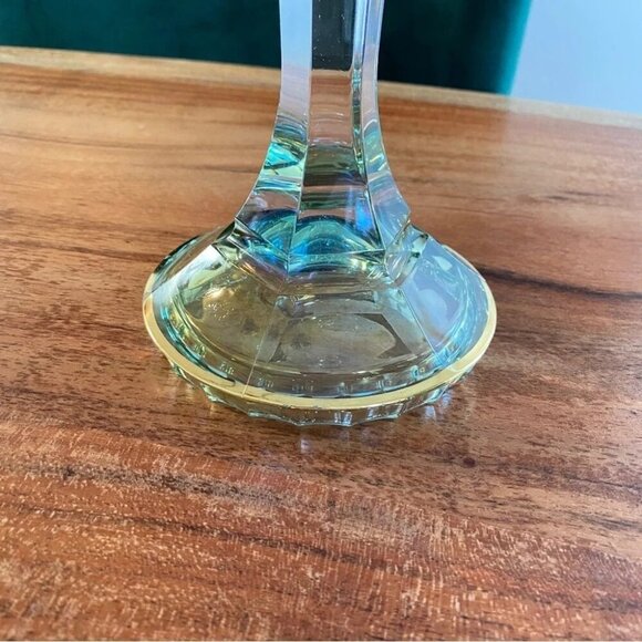 Vintage Italian Lead Crystal Candle Holder in Green and Gold 8.5in - Picture 8 of 16